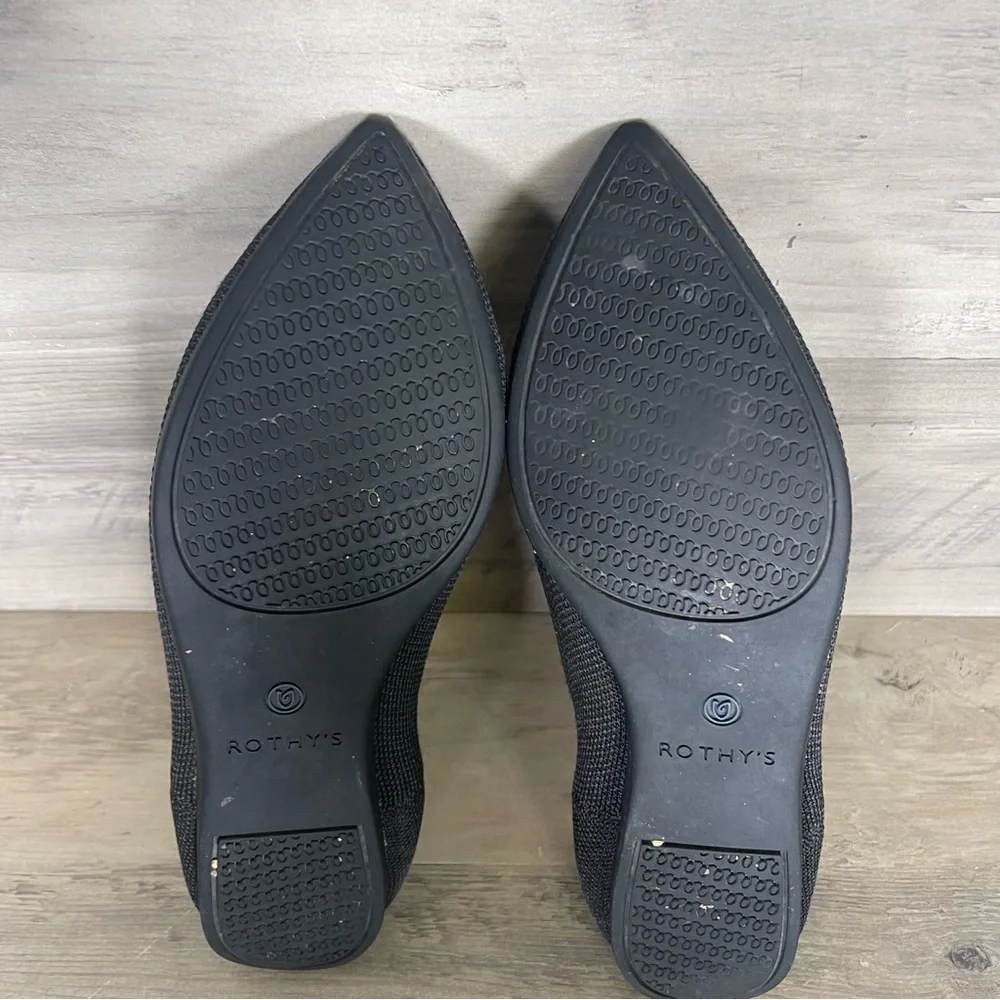 Rothys Womens 7 Black Knit The‎ Point Ballet Flats Slip On Shoes Classic Office